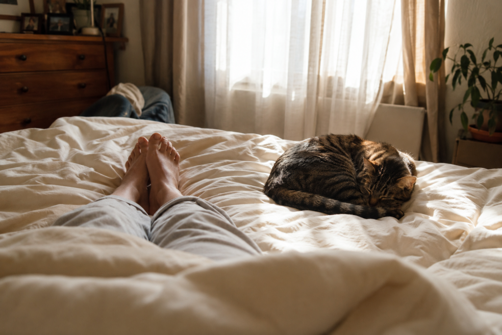 Why Does My Cat Sleep Between My Legs? 7 Real Reasons