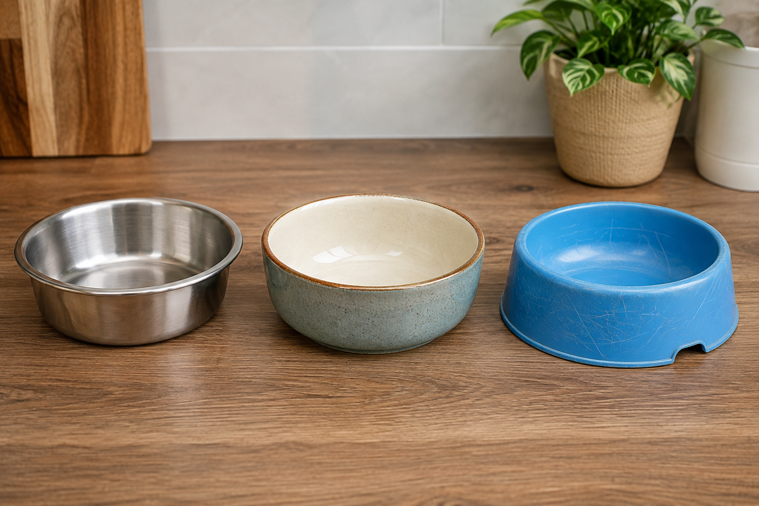 Stainless steel, ceramic and plastic cat bowls compared
