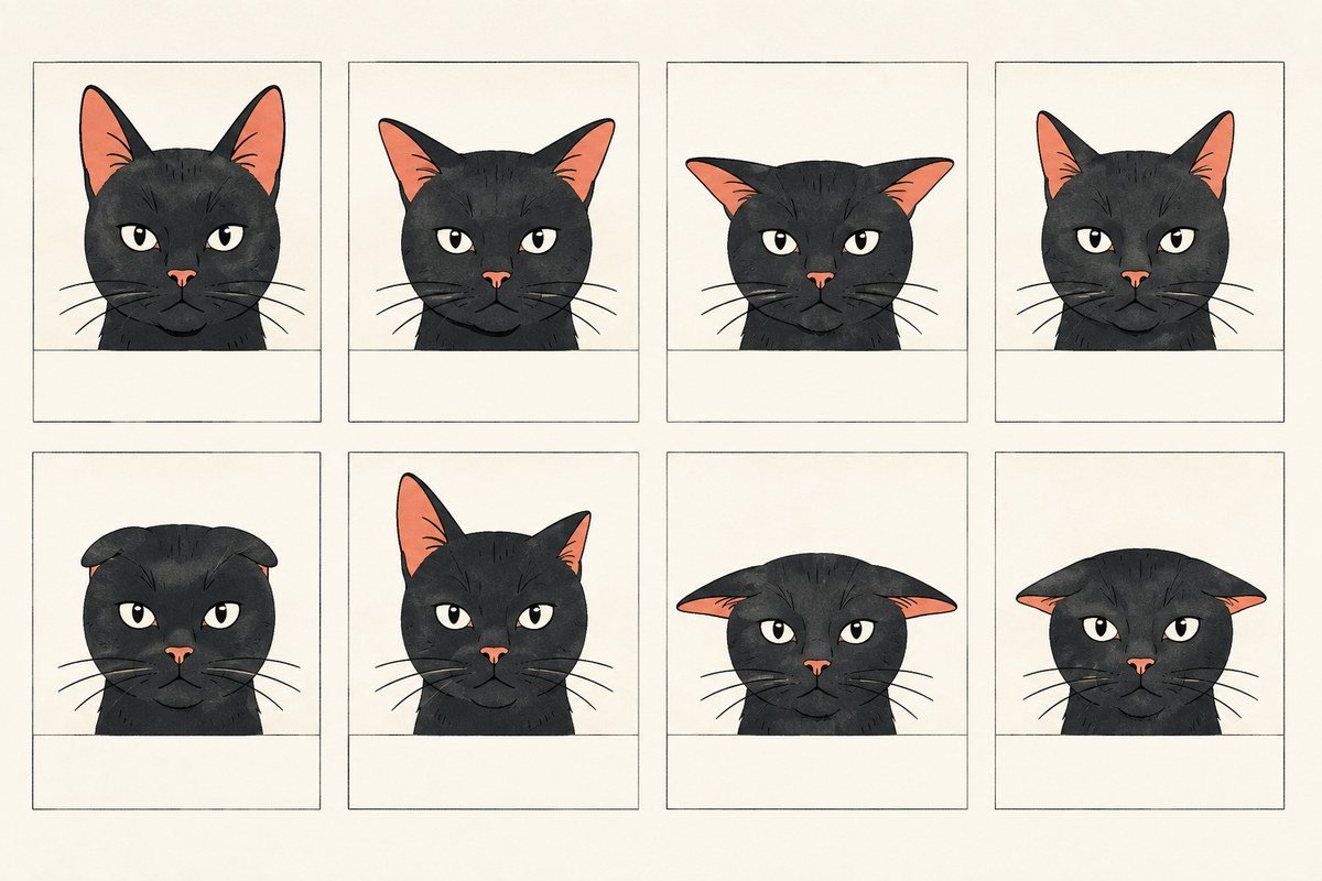 Cat ear position chart with eight positions