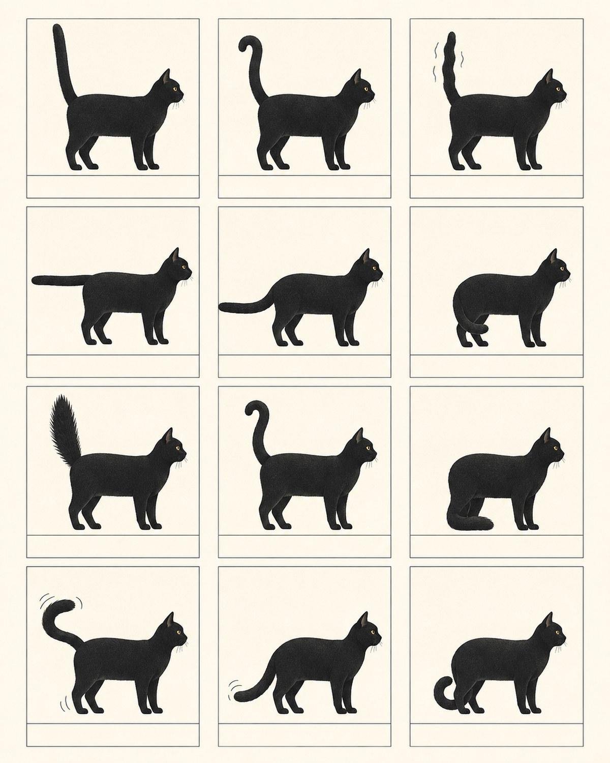 Complete cat tail position chart with twelve meanings