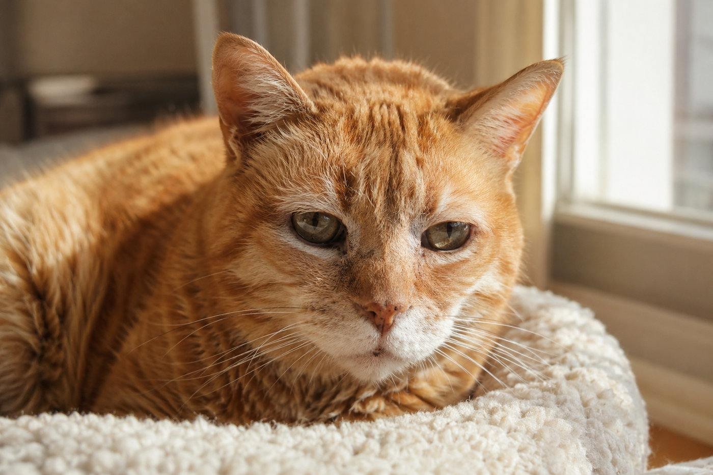 Close up of a senior cat's aging eyes